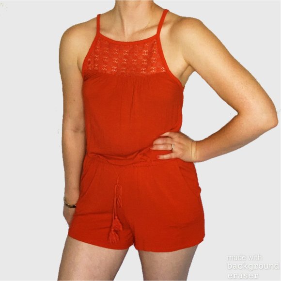 Old Navy Red Woven Romper Size Small - Picture 1 of 6
